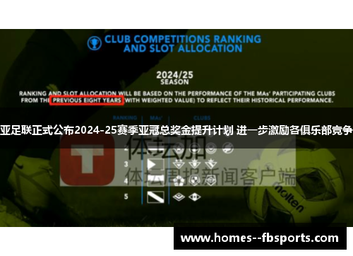 亚足联正式公布2024-25赛季亚冠总奖金提升计划 进一步激励各俱乐部竞争